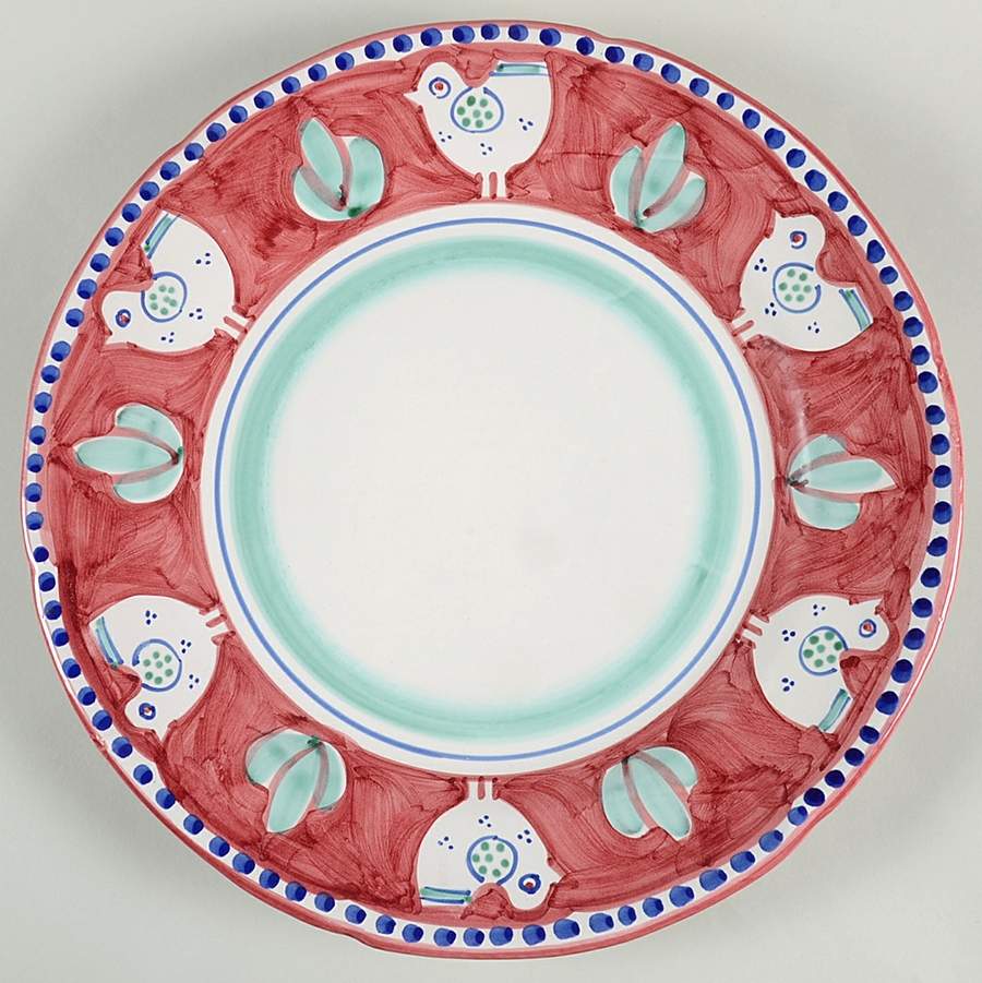 Campagna Chicken (Red Border, Blue Dots) 15" Chop Plate (Round Platter) by Ceramica Artistica (CAS Vietri)-1