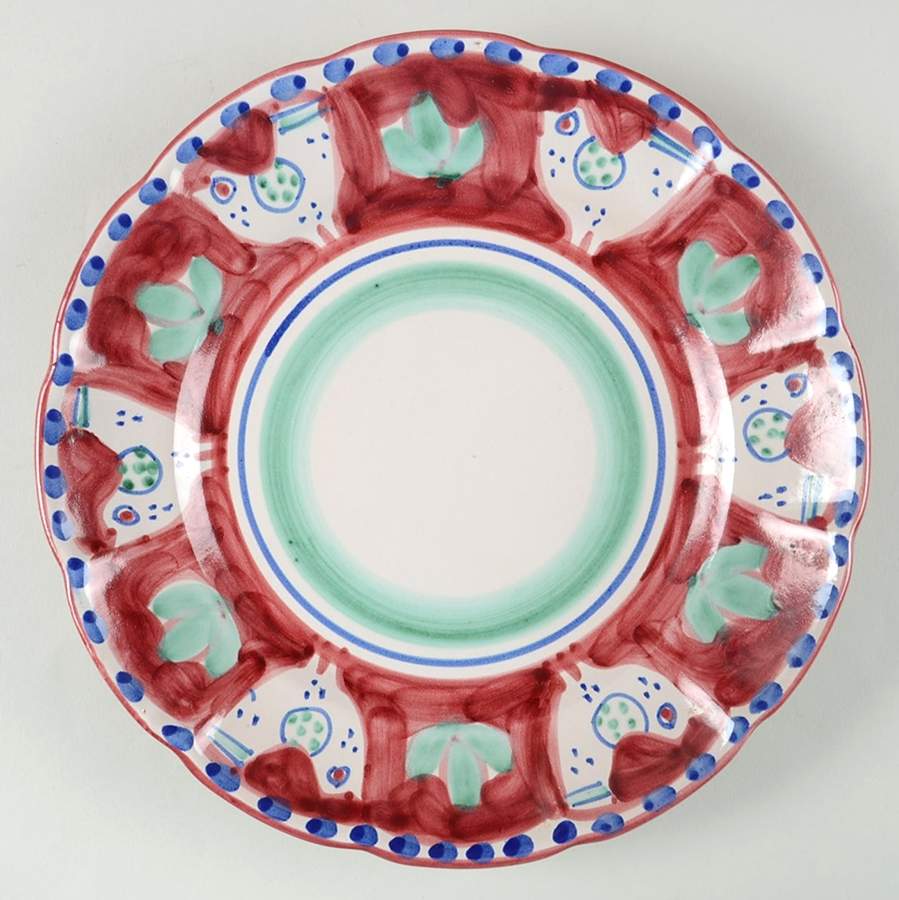 Campagna Chicken (Red Border, Blue Dots) Luncheon Plate by Ceramica Artistica (CAS Vietri)-1