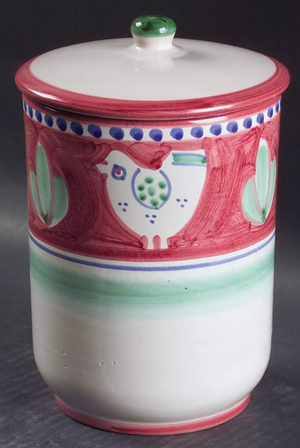 Campagna Chicken (Red Border, Blue Dots) 6" Storage Jar & Lid by Ceramica Artistica (CAS Vietri)-1