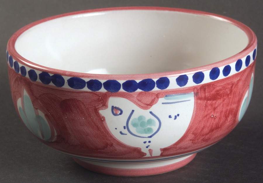 Campagna Chicken (Red Border, Blue Dots) Soup/Cereal Bowl by Ceramica Artistica (CAS Vietri)-1