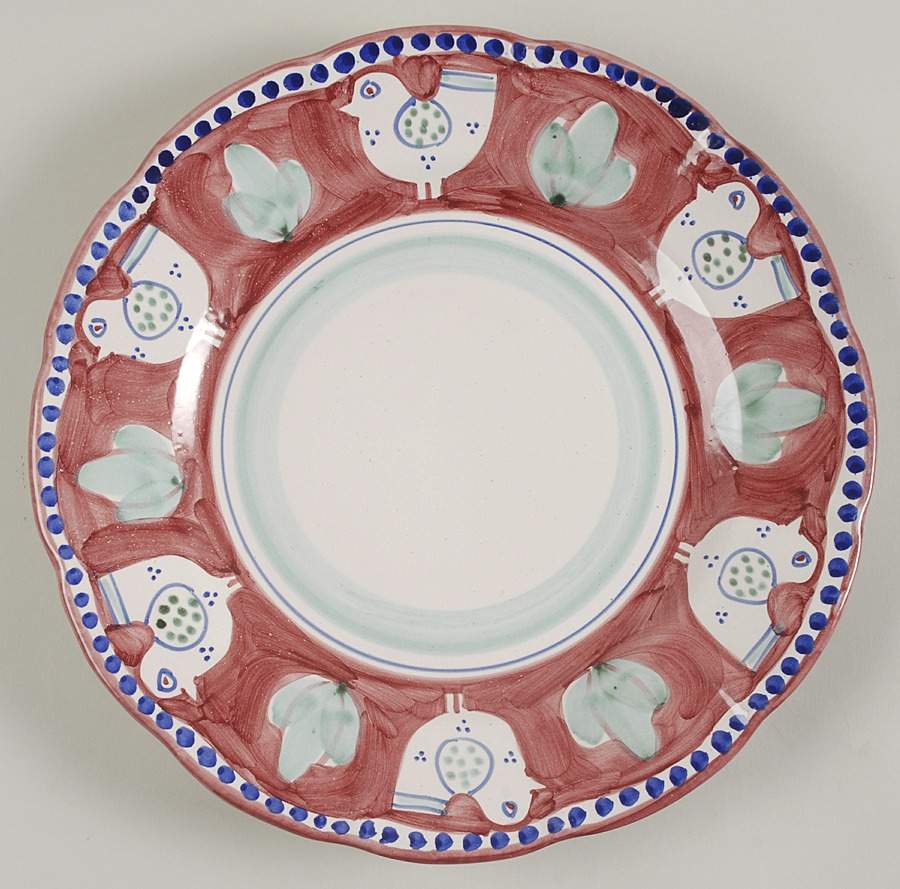 Campagna Chicken (Red Border, Blue Dots) Service Plate (Charger) by Ceramica Artistica (CAS Vietri)-1