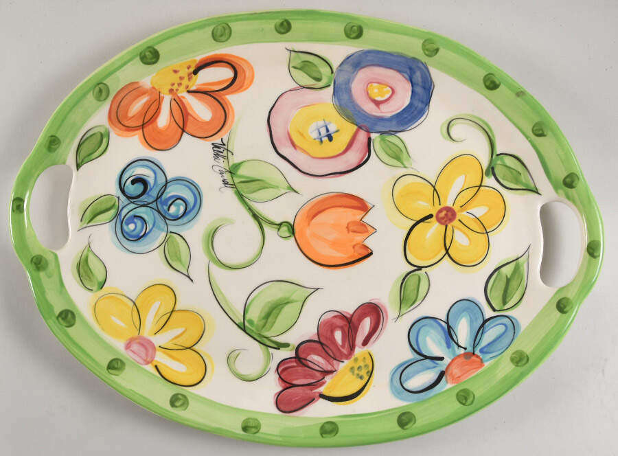 Bloomin' Blossoms 20" Oval Handled Serving Platter by Vicki Carroll Studio-1