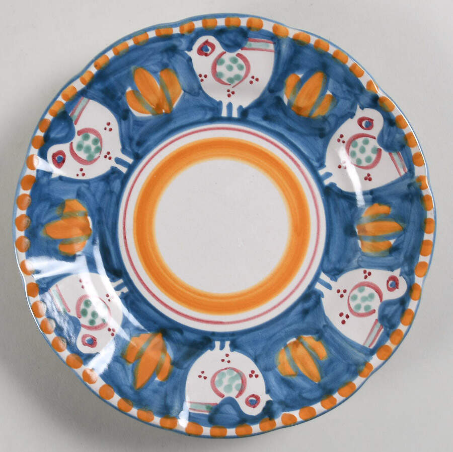 Campagna Chicken (Blue, Orange Dots) Salad Plate by Ceramica Artistica (CAS Vietri)-1