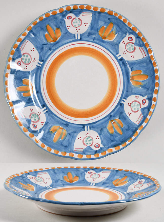 Campagna Chicken (Blue, Orange Dots) Dinner Plate by Ceramica Artistica (CAS Vietri)-1