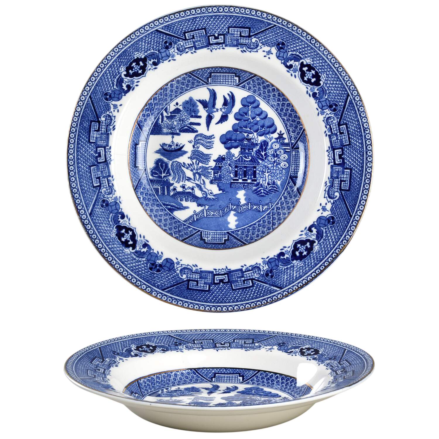Willow Blue Large Rim Soup Bowl by Victoria Porcelain (England)-1