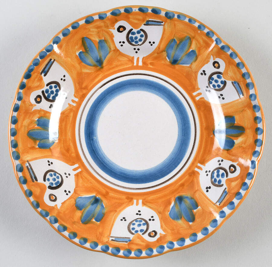 Campagna Chicken (Orange Border, Blue Dots) Salad Plate by Ceramica Artistica (CAS Vietri)-1