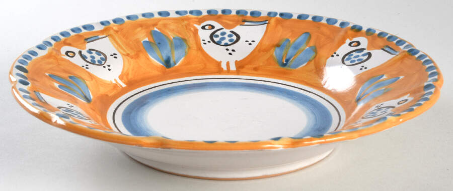 Campagna Chicken (Orange Border, Blue Dots) 9" Soup/Pasta Bowl by Ceramica Artistica (CAS Vietri)-1