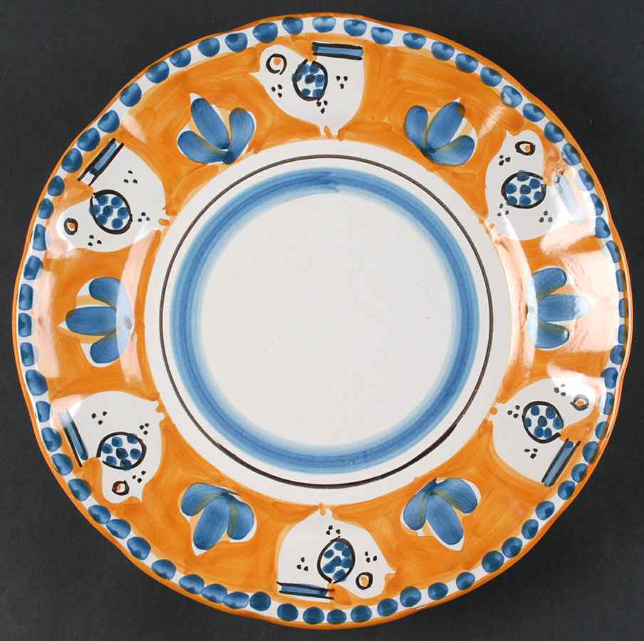 Campagna Chicken (Orange Border, Blue Dots) Dinner Plate by Ceramica Artistica (CAS Vietri)-1