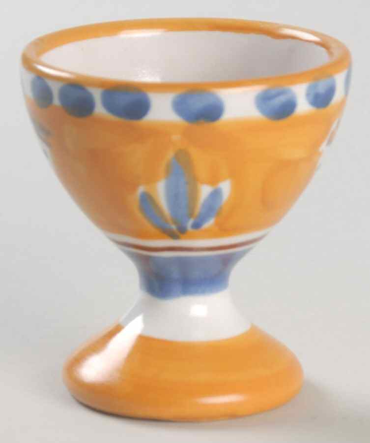 Campagna Chicken (Orange Border, Blue Dots) Single Egg Cup by Ceramica Artistica (CAS Vietri)-1