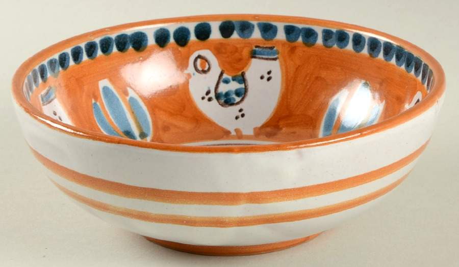 Campagna Chicken (Orange Border, Blue Dots) Coupe Cereal Bowl by Ceramica Artistica (CAS Vietri)-1