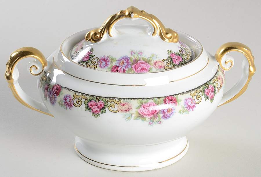 222 (Floral Edge) Sugar Bowl & Lid by Victoria (Czech)-1