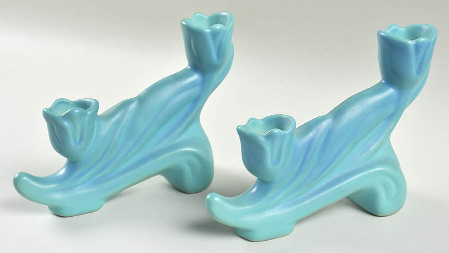Art Pottery 4" Double Light Tulip Candlestick - Set of 2 by Van Briggle Pottery-1