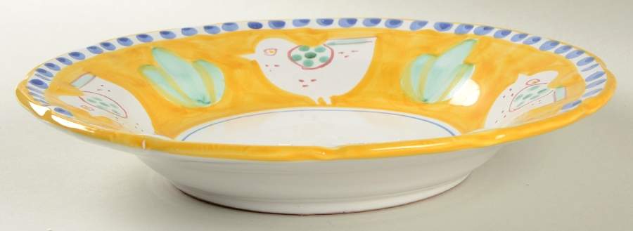 Campagna Chicken (Yellow Border, Blue Dots) 9" Soup/Pasta Bowl by Ceramica Artistica (CAS Vietri)-1