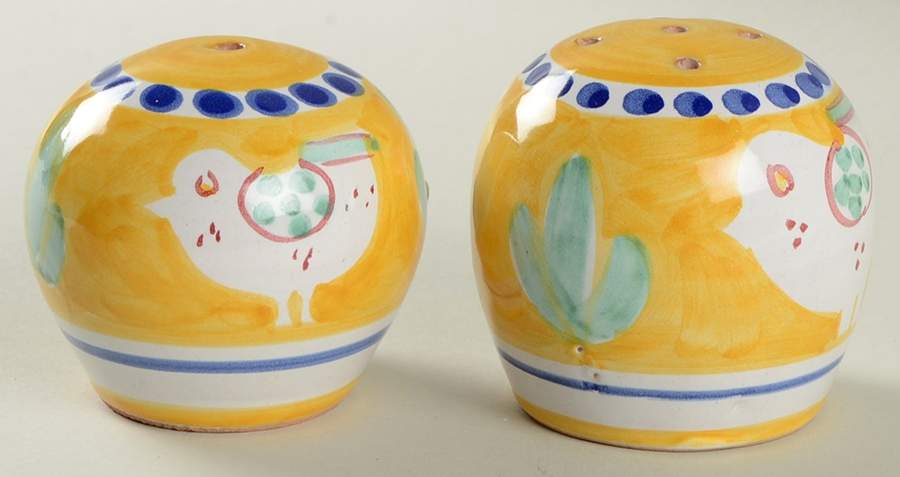 Campagna Chicken (Yellow Border, Blue Dots) Salt & Pepper Set by Ceramica Artistica (CAS Vietri)-1