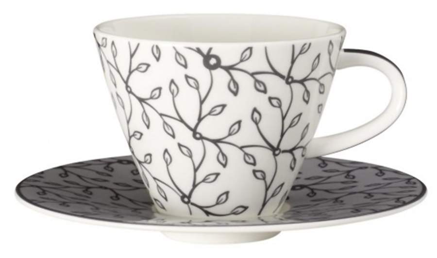 Caffe Club Floral Steam (Grey) Flat Cup & Saucer Set by Villeroy & Boch-1