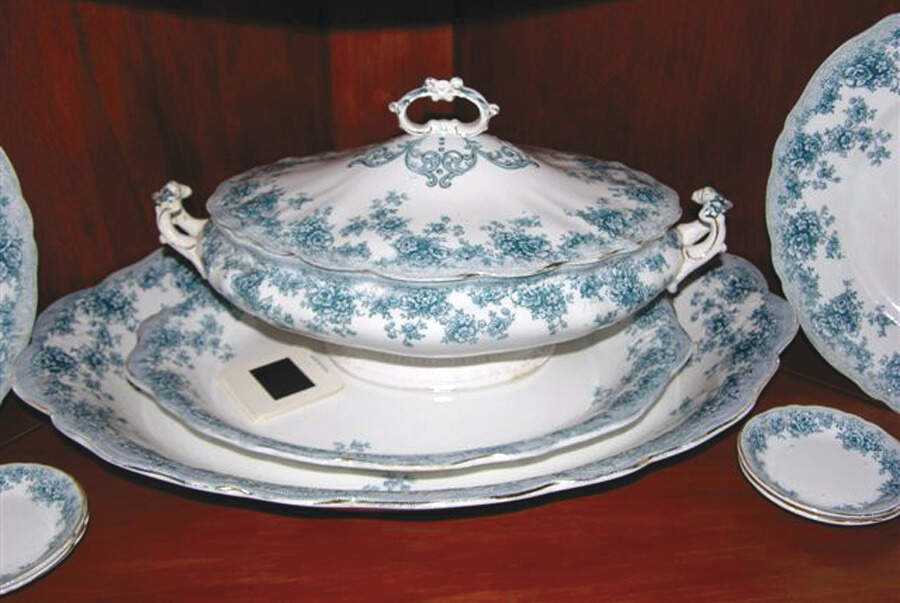 Sylvan Blue Green Oval Covered Vegetable by JH Weatherby-1