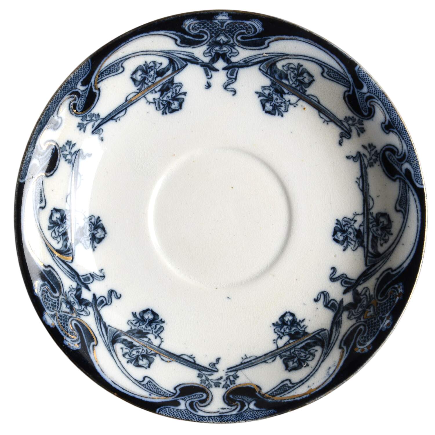 Iris Blue (Flow Blue) Saucer for Oversized Cup by Arthur J Wilkinson-1