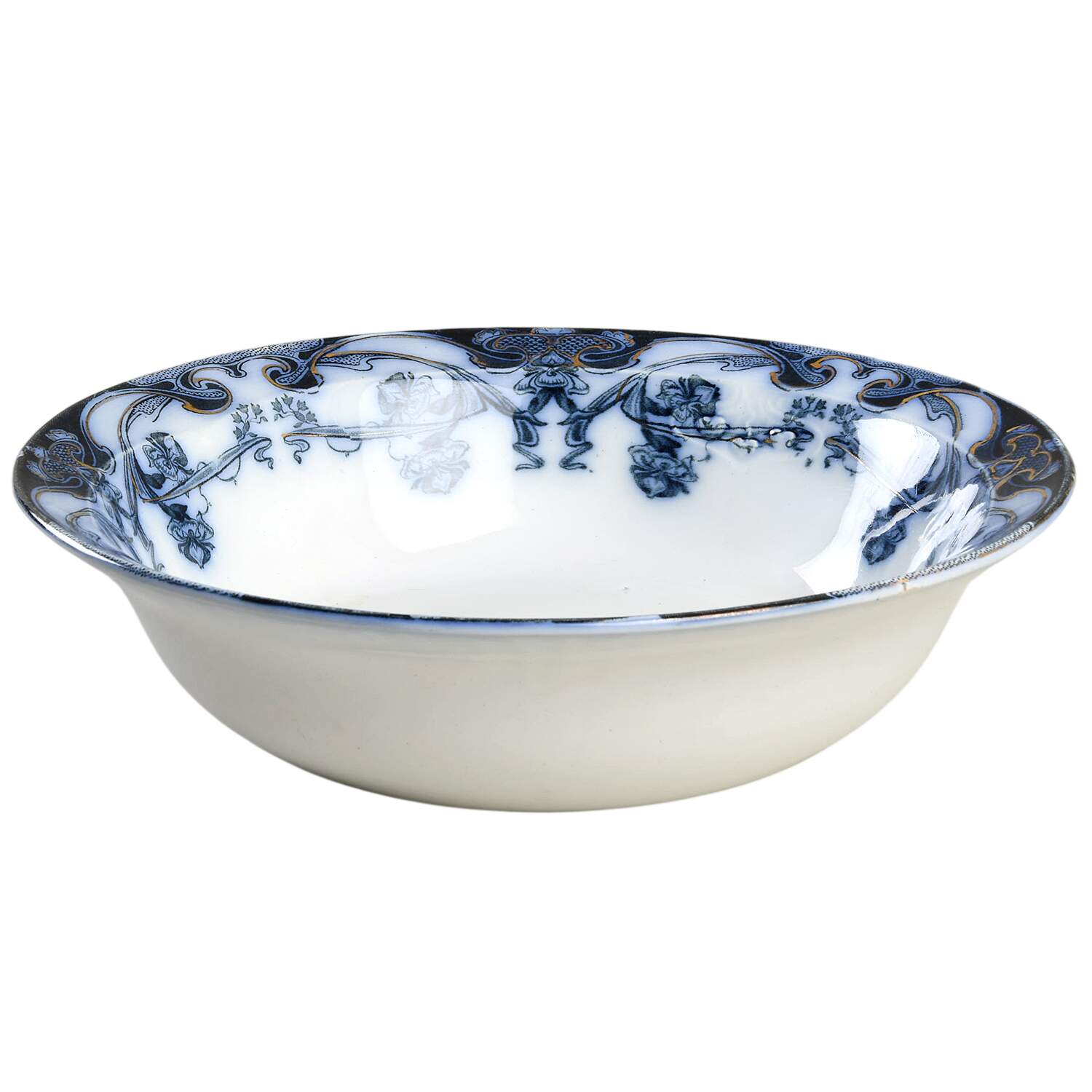 Iris Blue (Flow Blue) 10" Round Vegetable Bowl by Arthur J Wilkinson-1