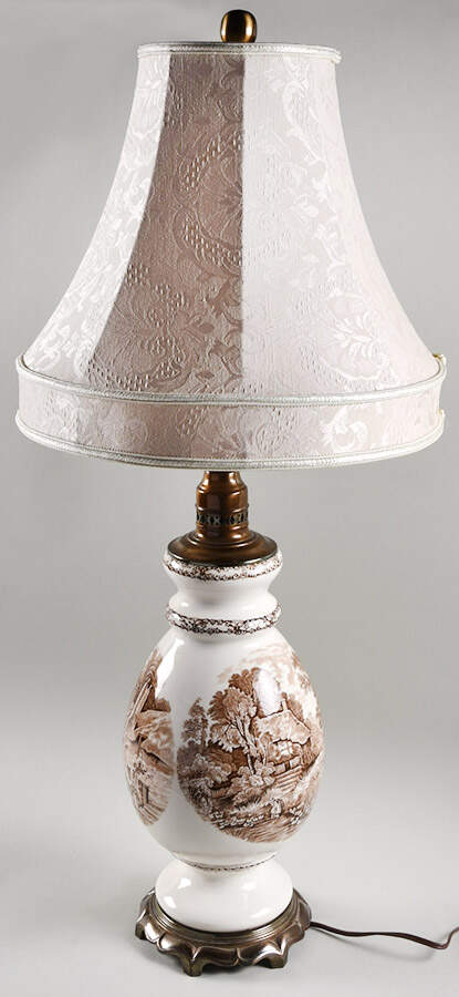 Rural Scenes Brown (Round) 31" Electric Lamp & Shade by Arthur J Wilkinson-1