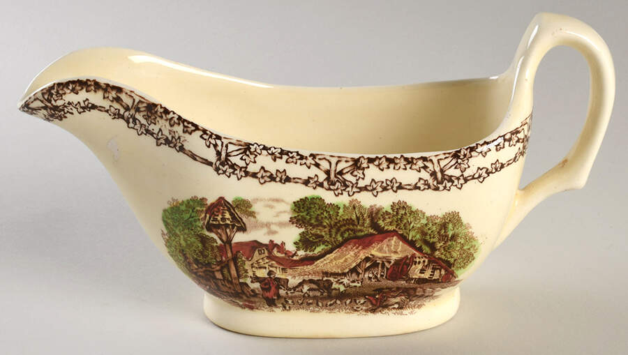 Rural Scenes Brown Multicolor Gravy Boat by Arthur J Wilkinson-1