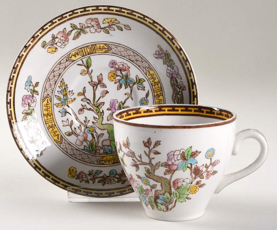 Indian Tree Flat Cup & Saucer Set by Washington Pottery-1
