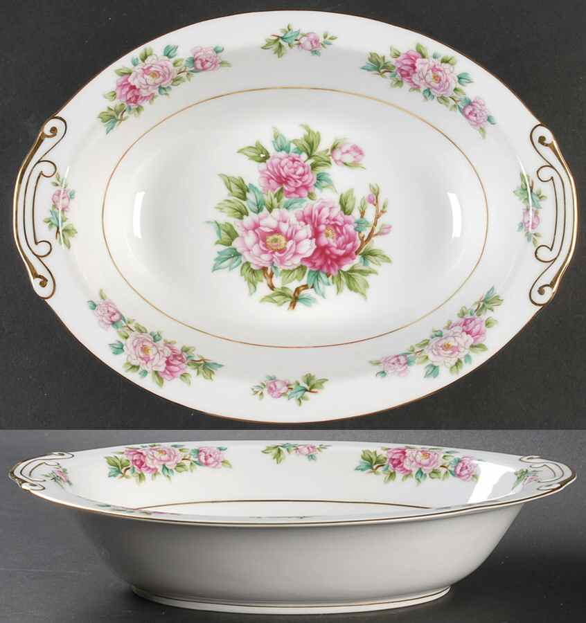 Pink Peony 10" Oval Vegetable Bowl by Wentworth-1