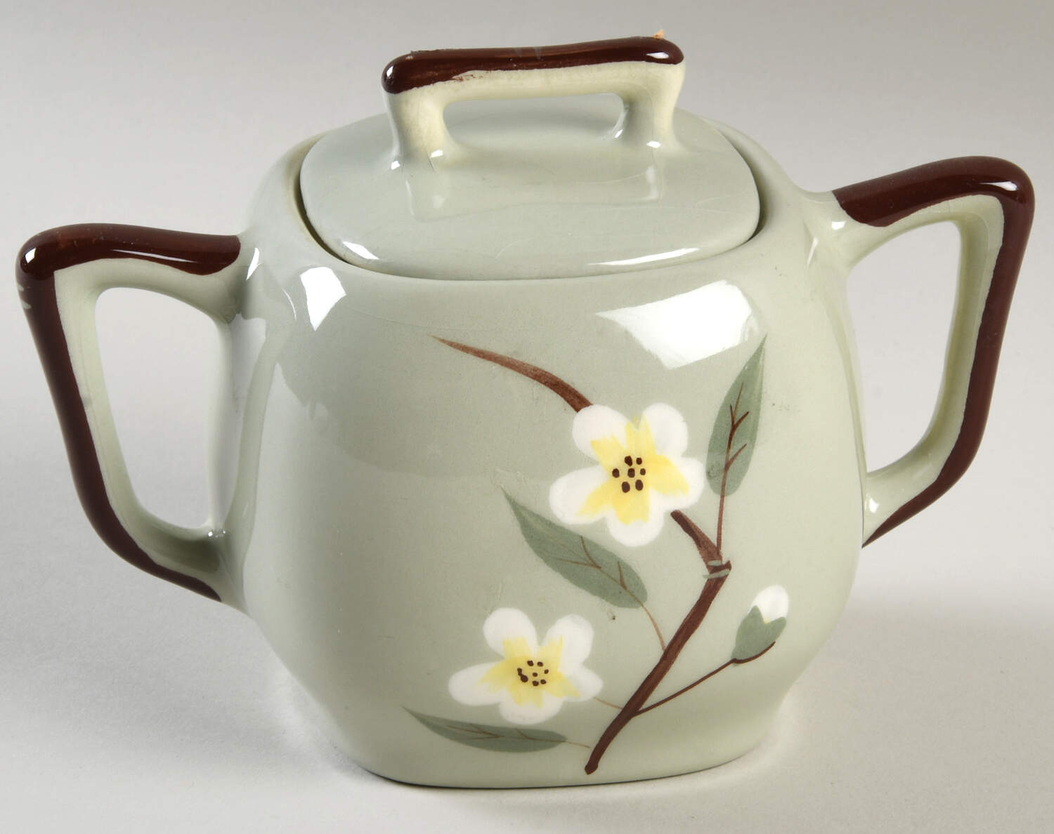Blossom Celadon Sugar Bowl & Lid by Weil Ware-1