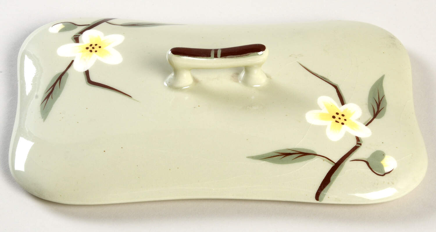 Blossom Celadon Lid for Rectangular Vegetable by Weil Ware-1