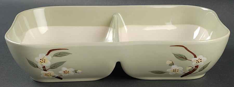 Blossom Celadon 10" Oval Divided Vegetable Bowl by Weil Ware-1