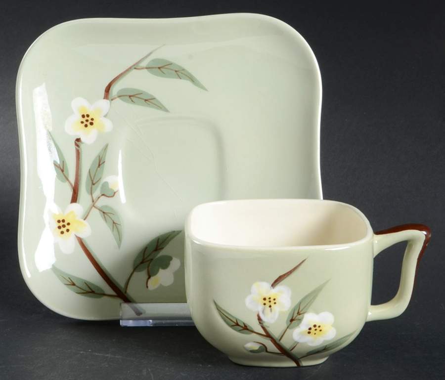 Blossom Celadon Flat Cup & Saucer Set by Weil Ware-1