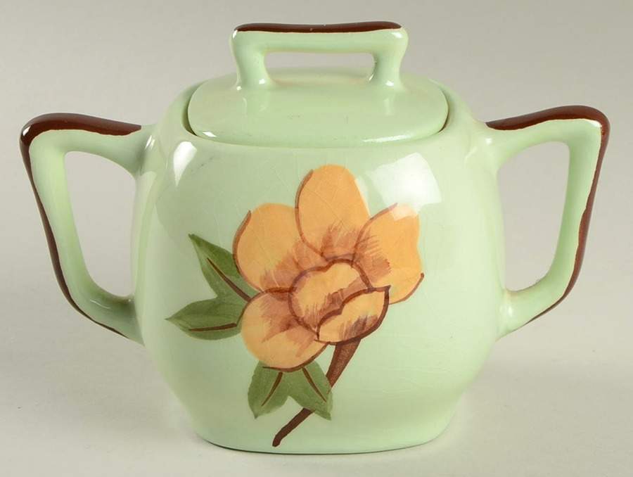 Rose Green Sugar Bowl & Lid by Weil Ware-1