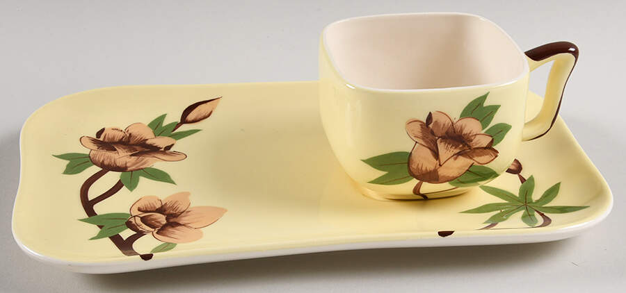 Rose Yellow Snack Plate & Cup Set by Weil Ware-1
