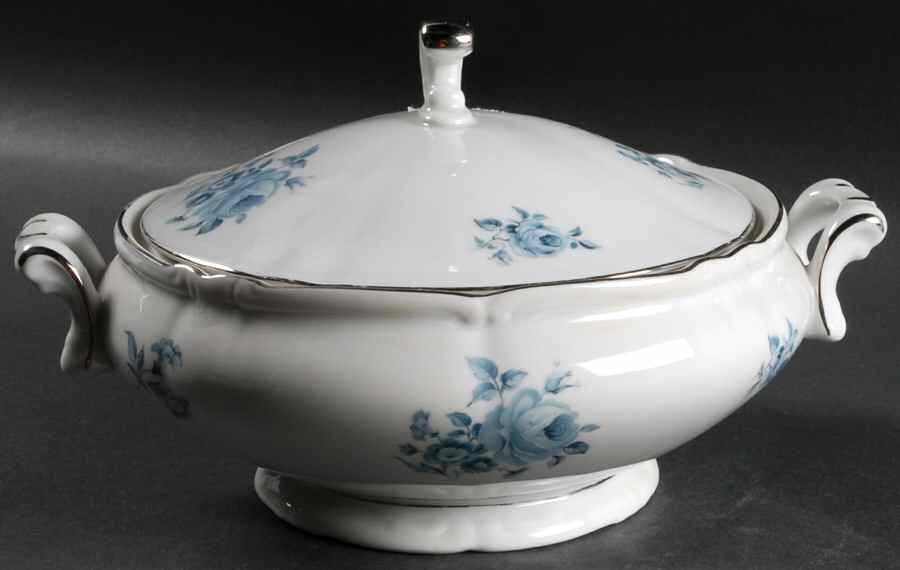 Blue Rose Round Covered Vegetable by Winterling - Bavaria-1