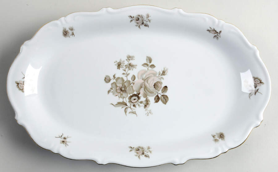 Dawn Rose (Gold Trim) 15" Oval Serving Platter by Winterling - Bavaria-1