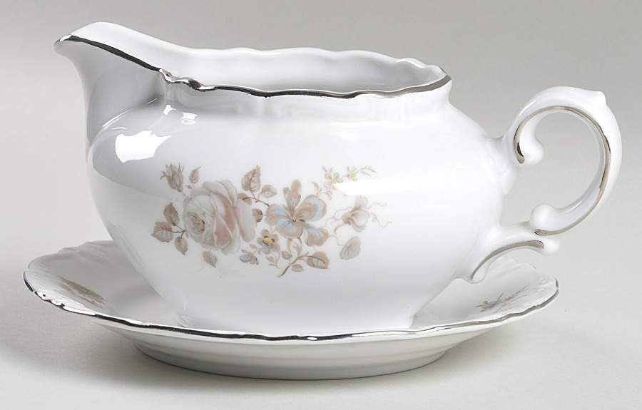 Empress (Platinum Trim) Round Gravy Boat & Underplate by Winterling - Bavaria-1