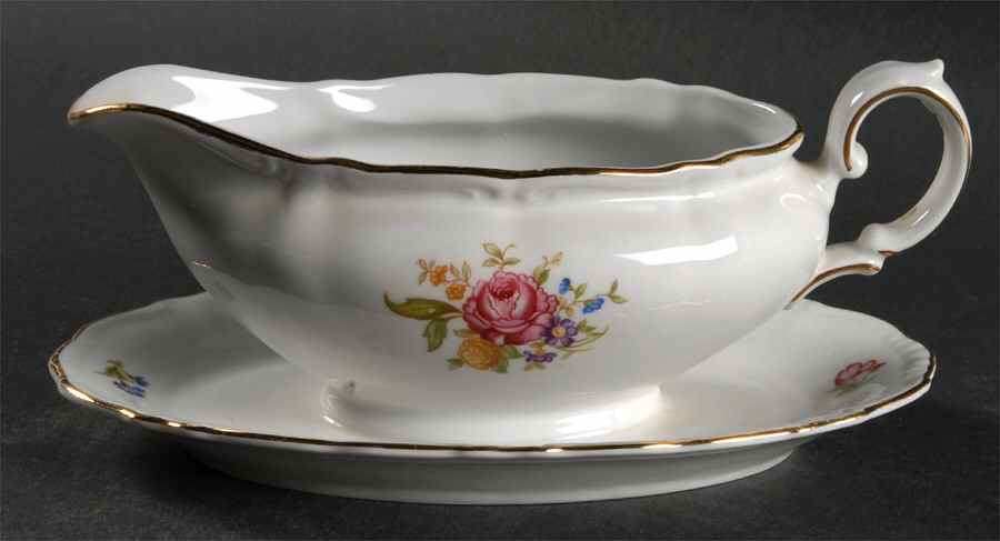 Mignon (Gold Backstamp, Scalloped) Gravy Boat with Attached Underplate by Winterling - Bavaria-1