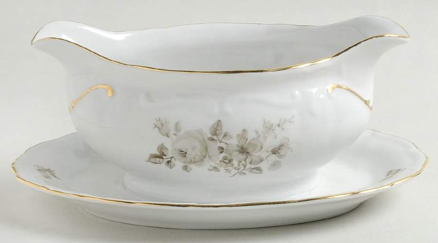 Grand Rose Gravy Boat with Attached Underplate by Winterling - Bavaria-1