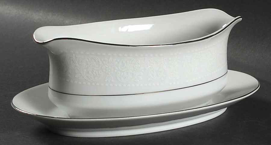 White Lace Gravy Boat with Attached Underplate by Wilshire House-1