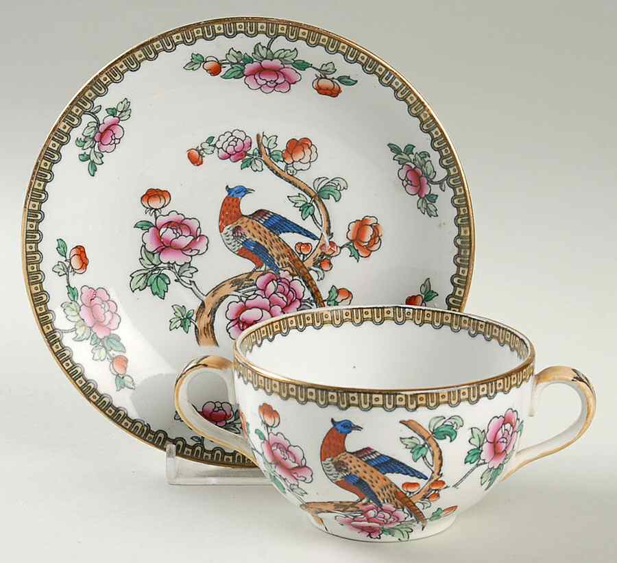Pheasant (Smooth) Flat Bouillon Cup & Saucer by F Winkle-1