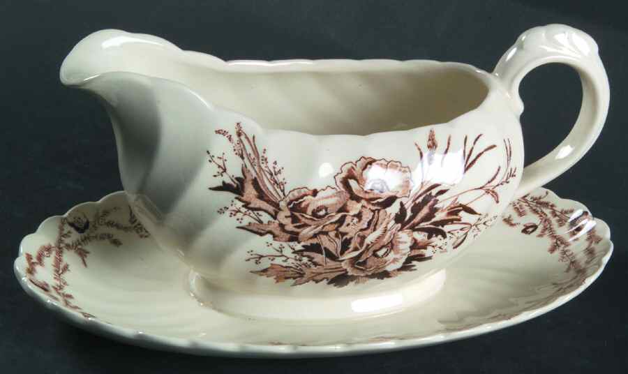 Harvest Brown Gravy Boat with Attached Underplate by Arthur J Wilkinson-1