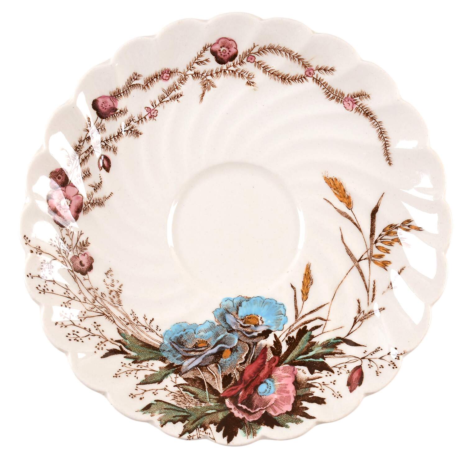 Harvest Brown Multicolor (Pink Floral Rim) Saucer by Arthur J Wilkinson-1