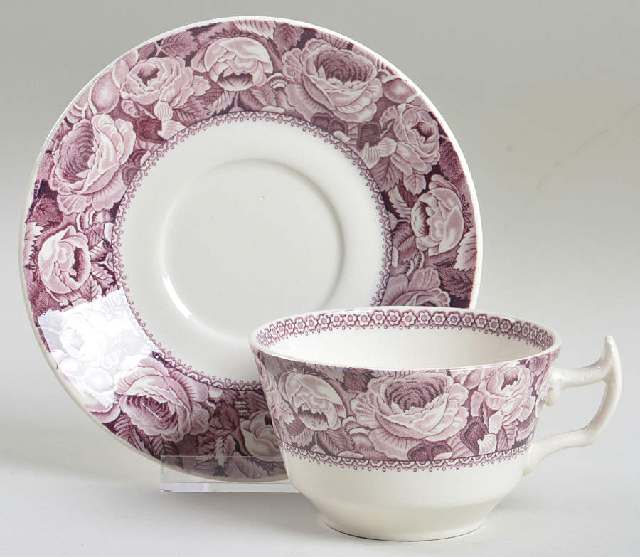 June Plum Flat Cup & Saucer Set by Arthur J Wilkinson-1