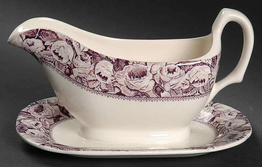 June Plum Gravy Boat with Attached Underplate by Arthur J Wilkinson-1