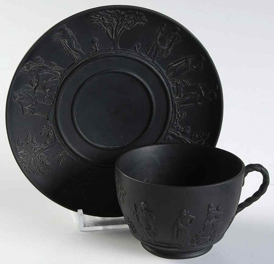Basalt Black Flat Cup & Saucer Set by Wedgwood-1