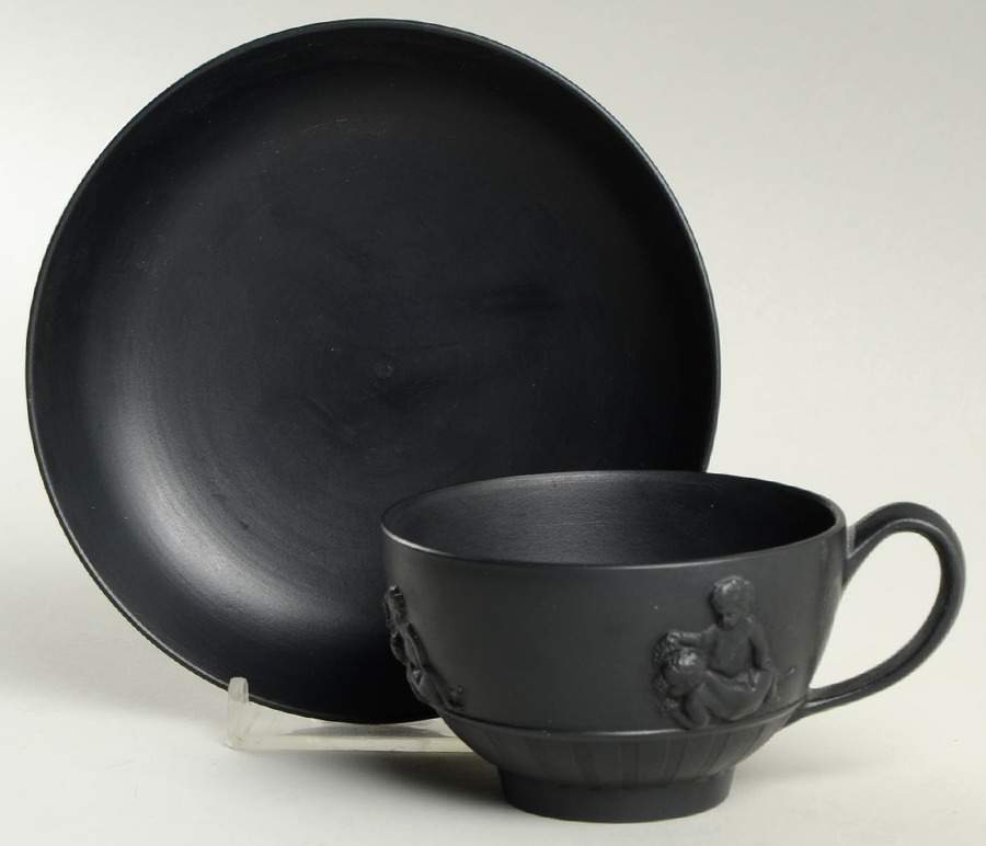Basalt Black Flat Cup & Saucer Set by Wedgwood-1