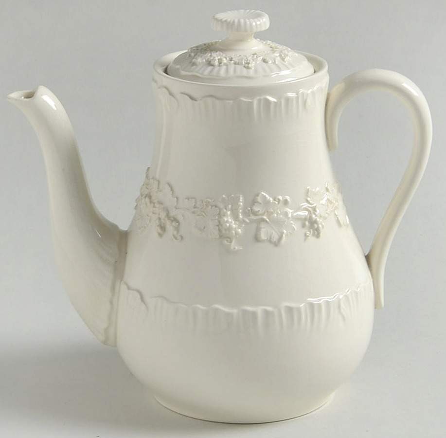 Cream Color on Cream Color (Shell Edge) Mini Coffee Pot & Lid by Wedgwood-1