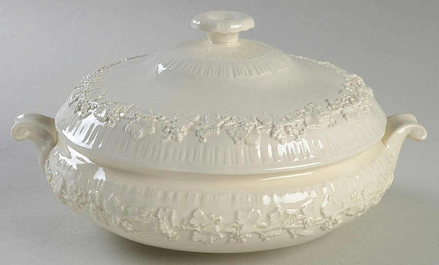 Cream Color on Cream Color (Shell Edge) Round Covered Vegetable by Wedgwood-1
