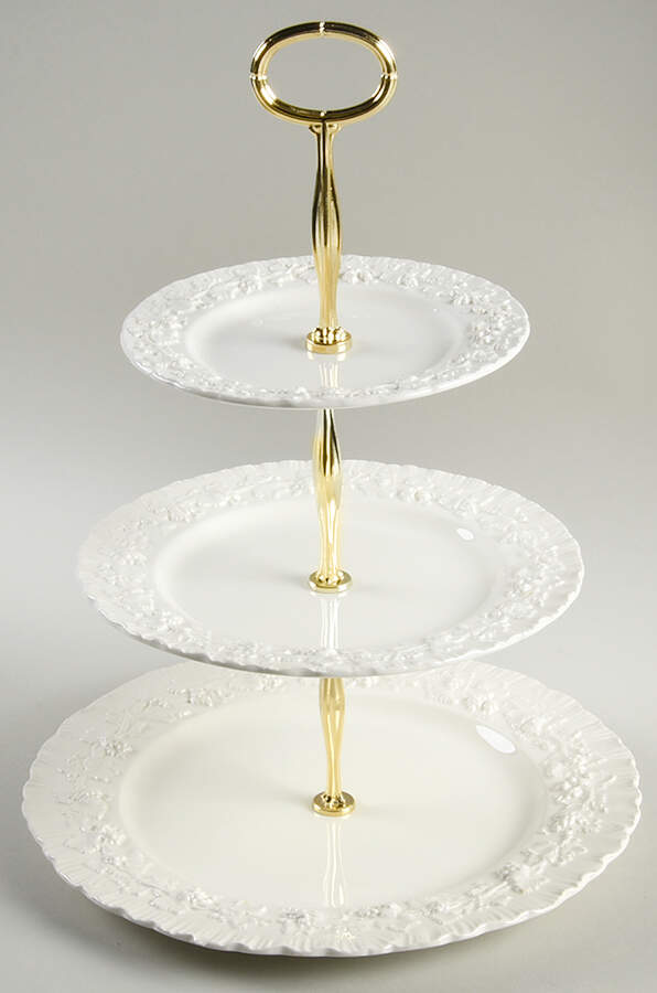 Cream Color on Cream Color (Shell Edge) 13 7/8"-14 1/4" 3-Tiered Serving Tray(DP,SP,BB) HC by Wedgwood-1