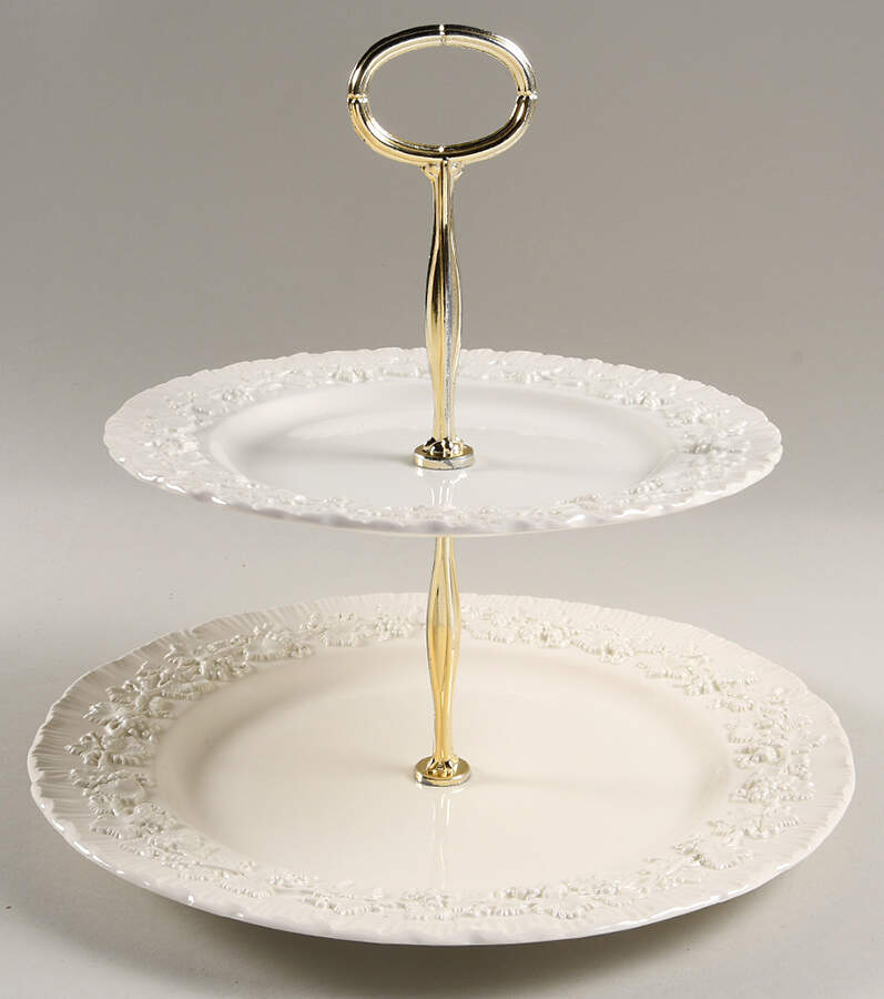 Cream Color on Cream Color (Shell Edge) 6 5/8"-10"  2 Tiered Serving Tray (Dp, Sp) HC by Wedgwood-1