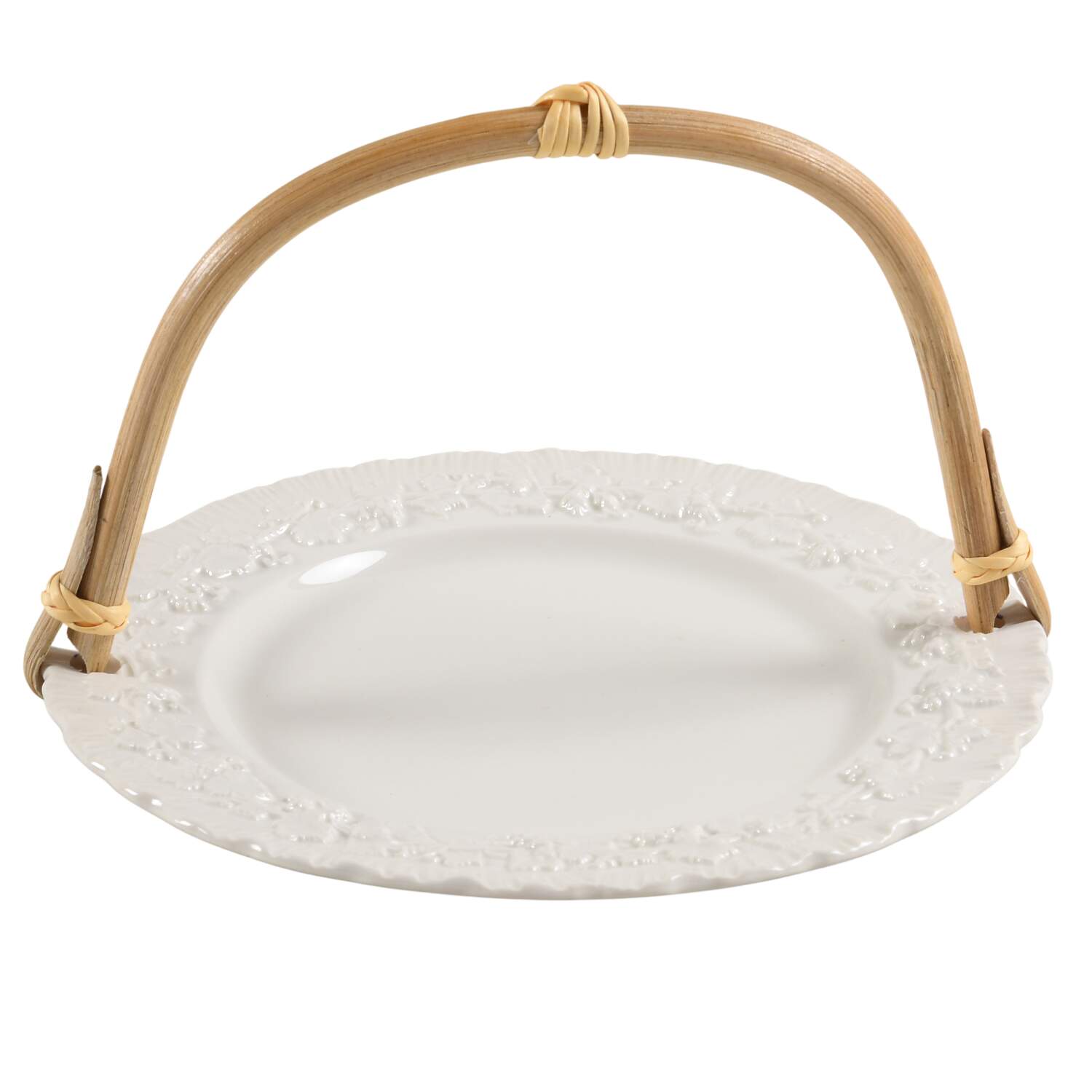 Cream Color on Cream Color (Shell Edge) 5 3/8"-5 5/8" Bamboo Handled Serving Plate  HC by Wedgwood-1